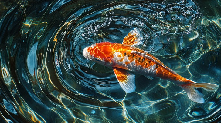 A school of colorful koi fish swimming in clear, healthy water